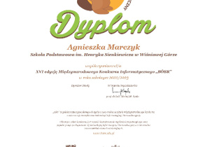 Dyplom. Konkurs Bóbr. Edycja 2022/2023. Agnieszka Marczyk.