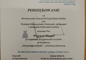 Podziekowanie - Fascunująca fizyka - 2022