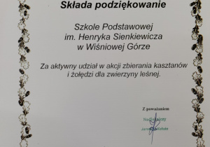 Podziękowanie od Nadleśnictwa w Brzezinach