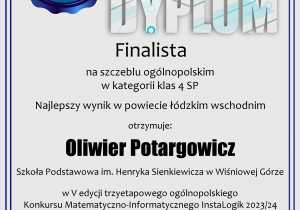 Duplom finalisty konkursu InstaLogic