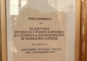 Podziękjowanie dla klasy 6c za udział w Narodowym Czytaniu