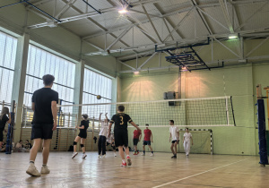 Uczniowie grający w siatkówkę.