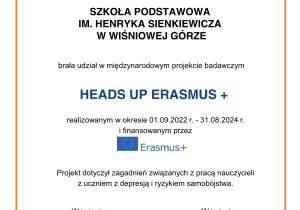 Certyfikat za udział w projekcie Heads Up - 2023